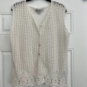 Gorgeous White Crochet Button Down Vest